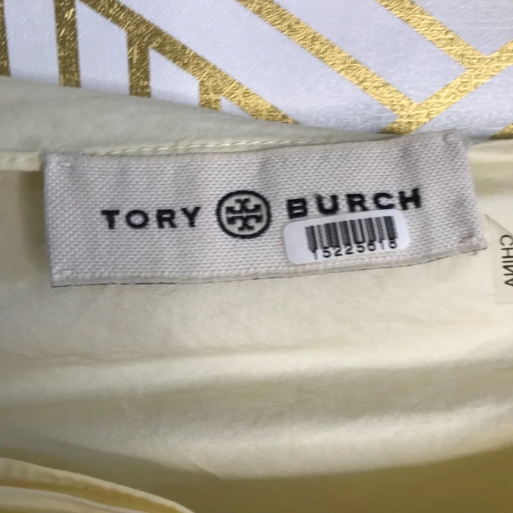 Tory Burch Womens Sleeveless Cotton Tee Size 0 Light Yellow Ruched Shoulder
